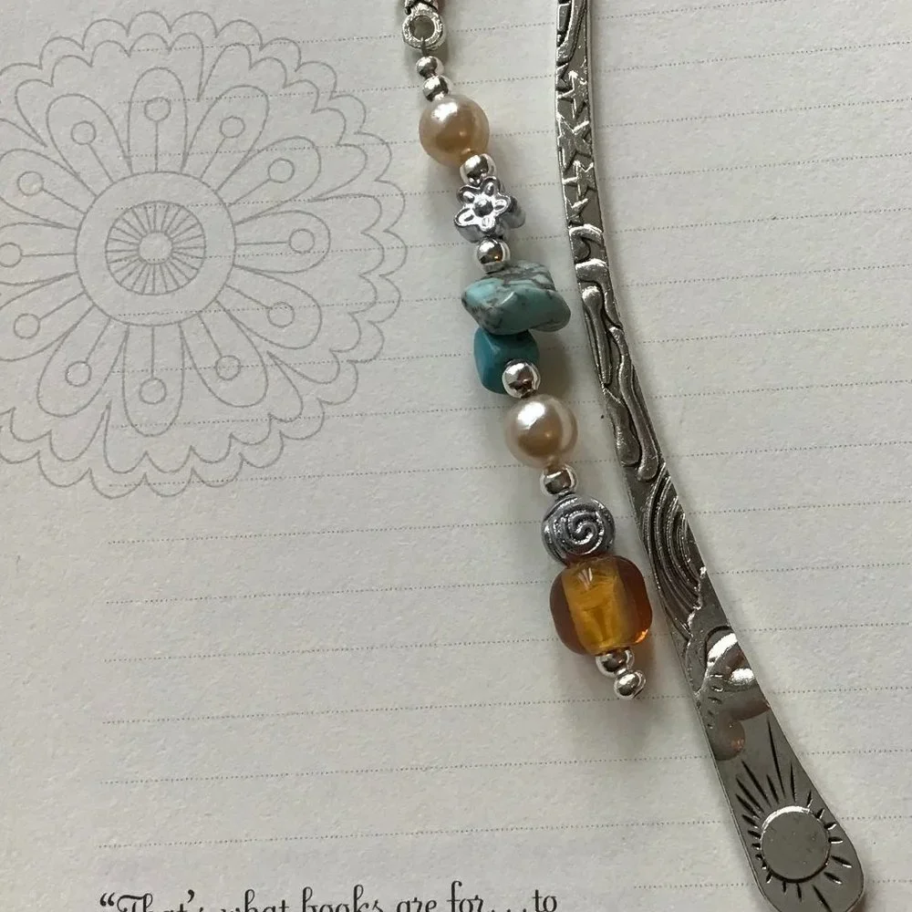 Tibetan Metal Bookmark Sun&Stars Engraved Beaded Hook‎ Bookmark